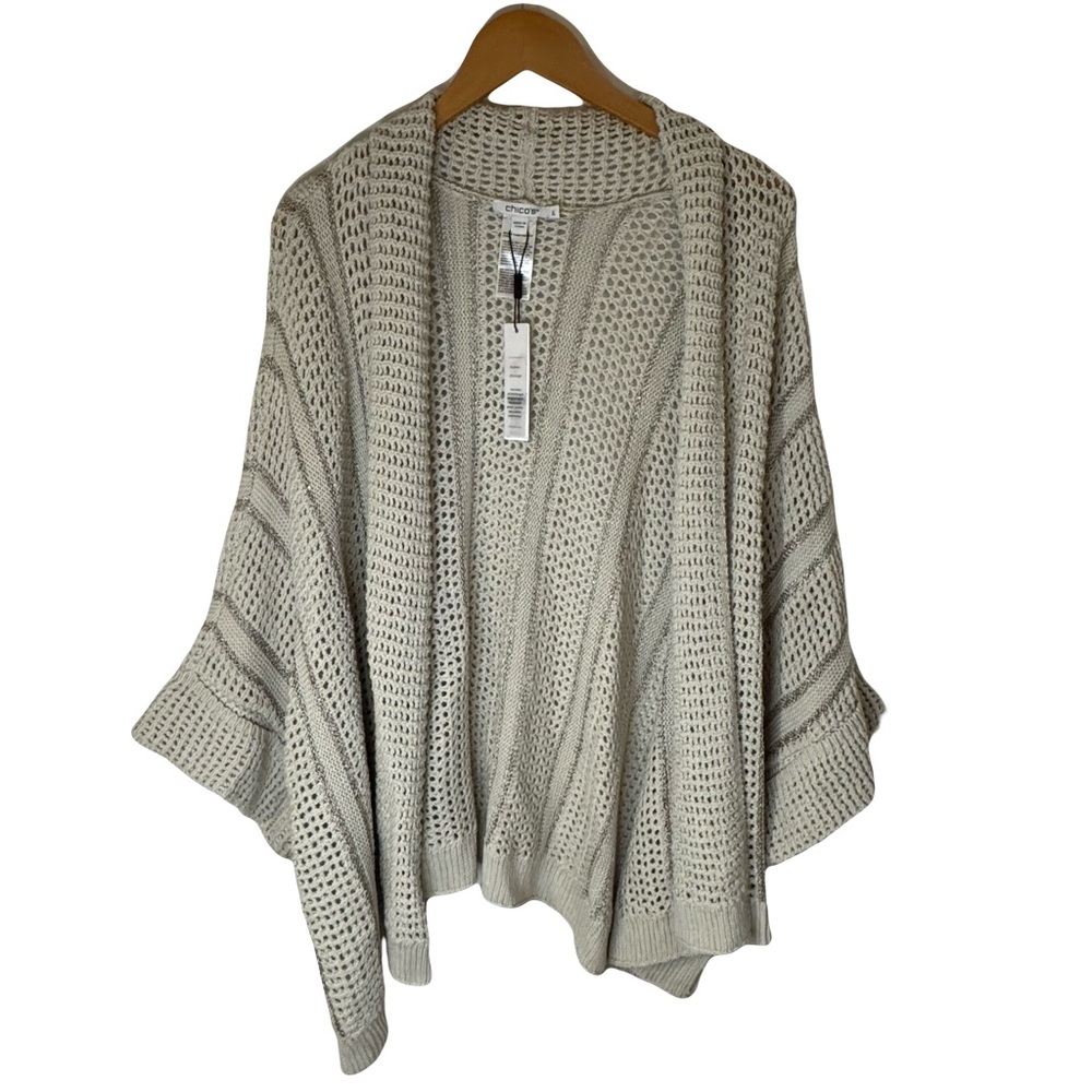NWT Chico's Light Tan Open-Knit Cardigan Sweater Size L / XL
